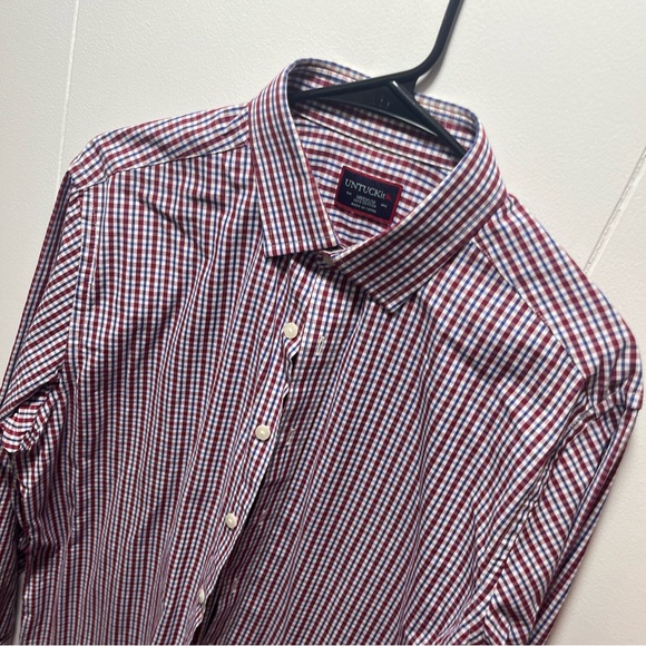 Untuckit Shirt Blue Red White Gingham Check Men's Size Medium Long Sleeve - Picture 4 of 5